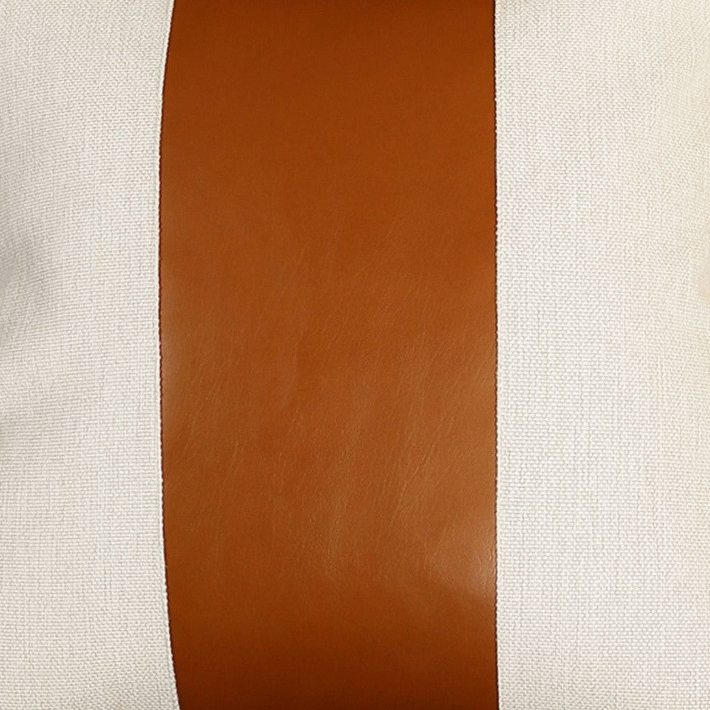 Set Of Four 18" X 18" Brown and Ivory Faux Leather Zippered Pillow-Accent Throw Pillows-DECOROLALA