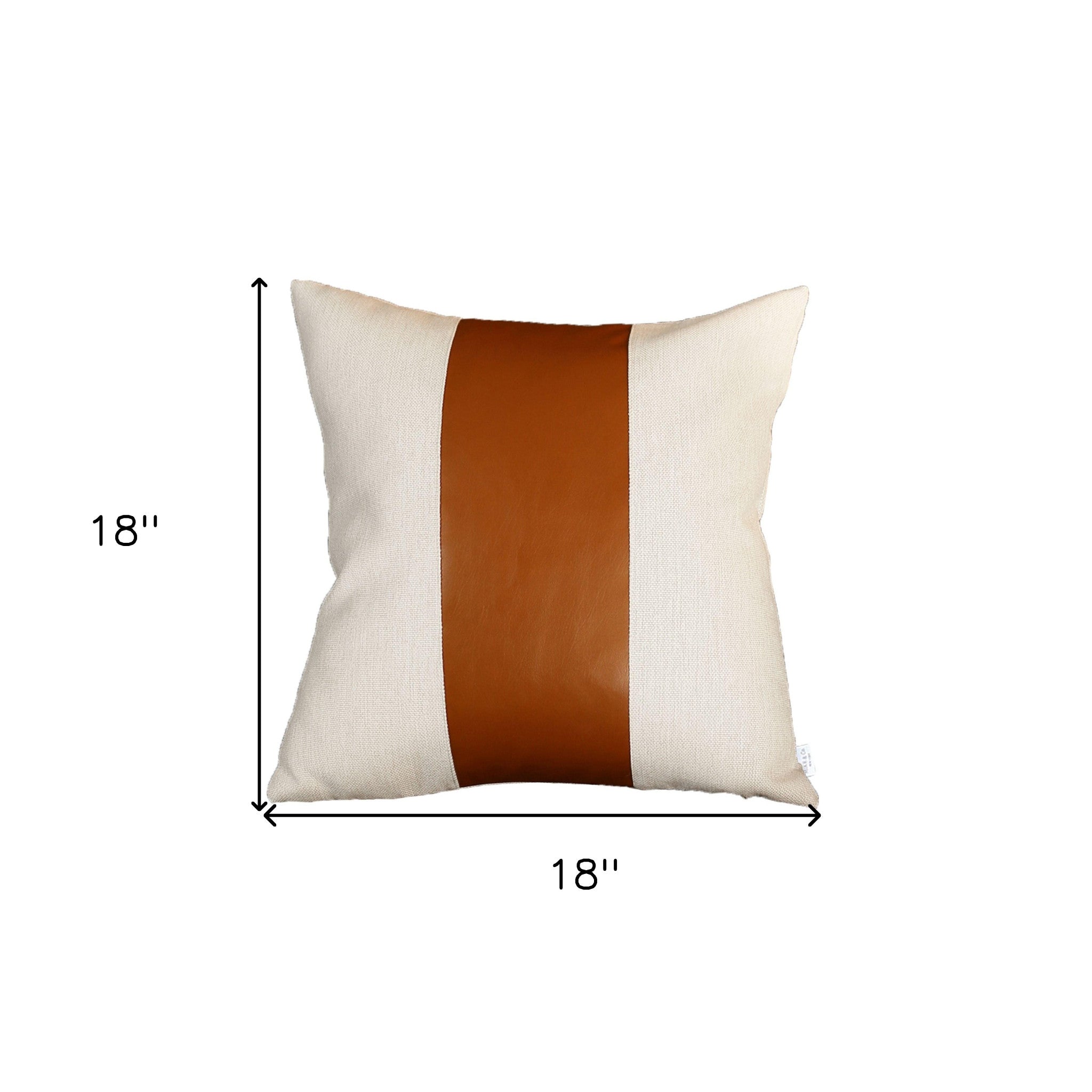 Set Of Four 18" X 18" Brown and Ivory Faux Leather Zippered Pillow-Accent Throw Pillows-DECOROLALA