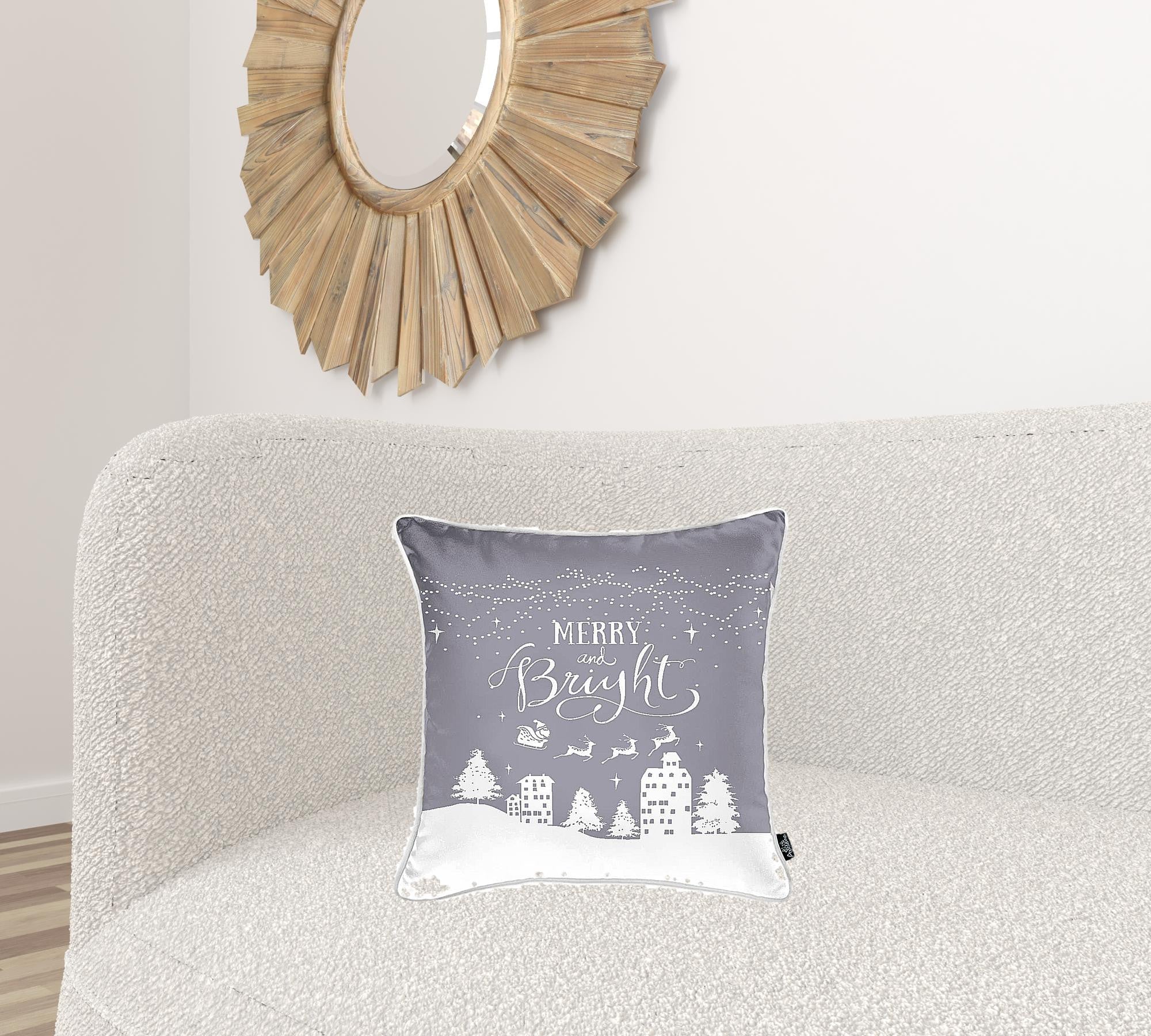 Set Of Four 18" X 18" Grey Zippered Polyester Christmas Snowflakes Throw Pillow Cover-Accent Throw Pillows-DECOROLALA