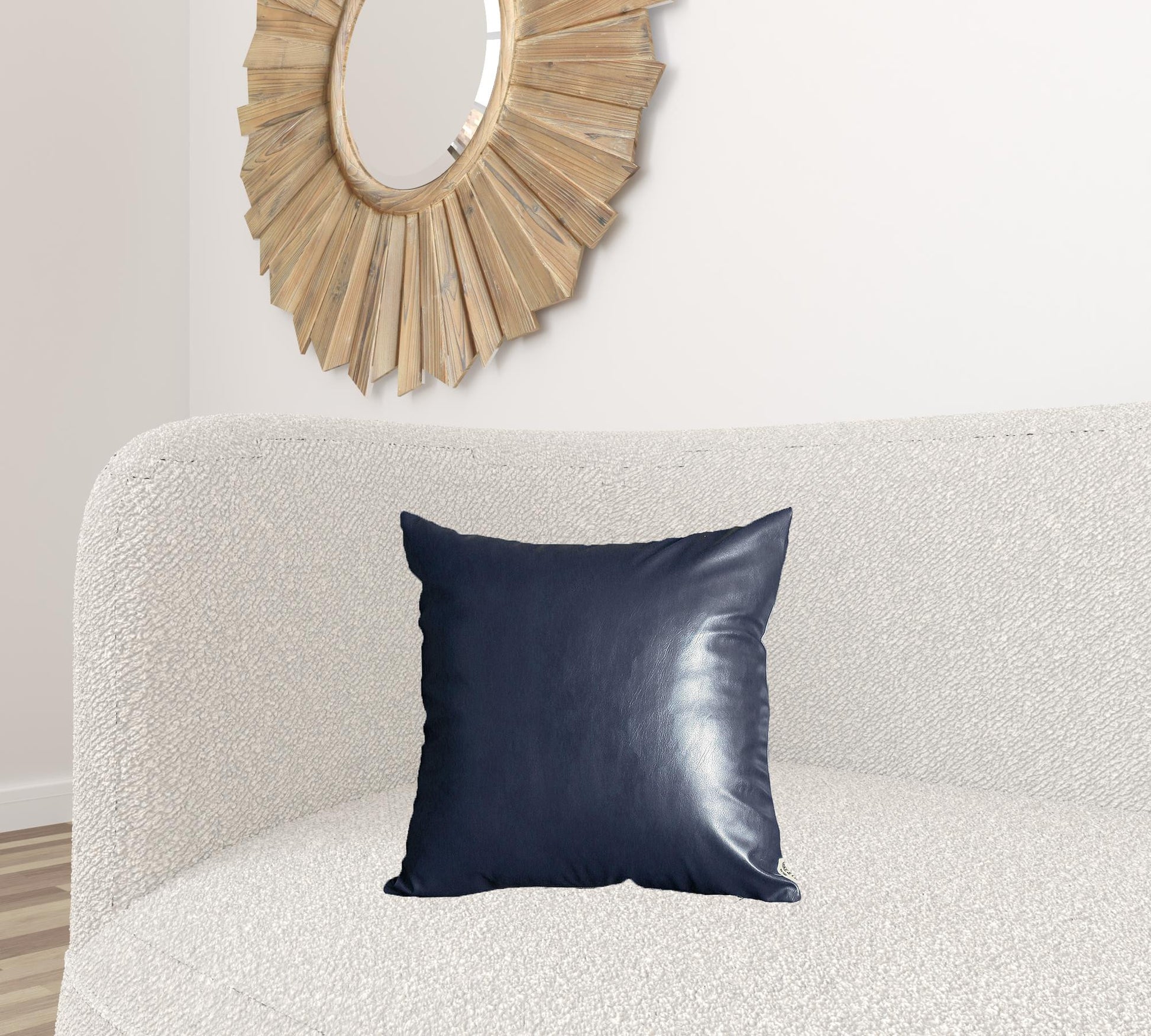 Set Of Four 18" X 18" Navy Blue Faux Leather Zippered Pillow Cover-Accent Throw Pillows-DECOROLALA