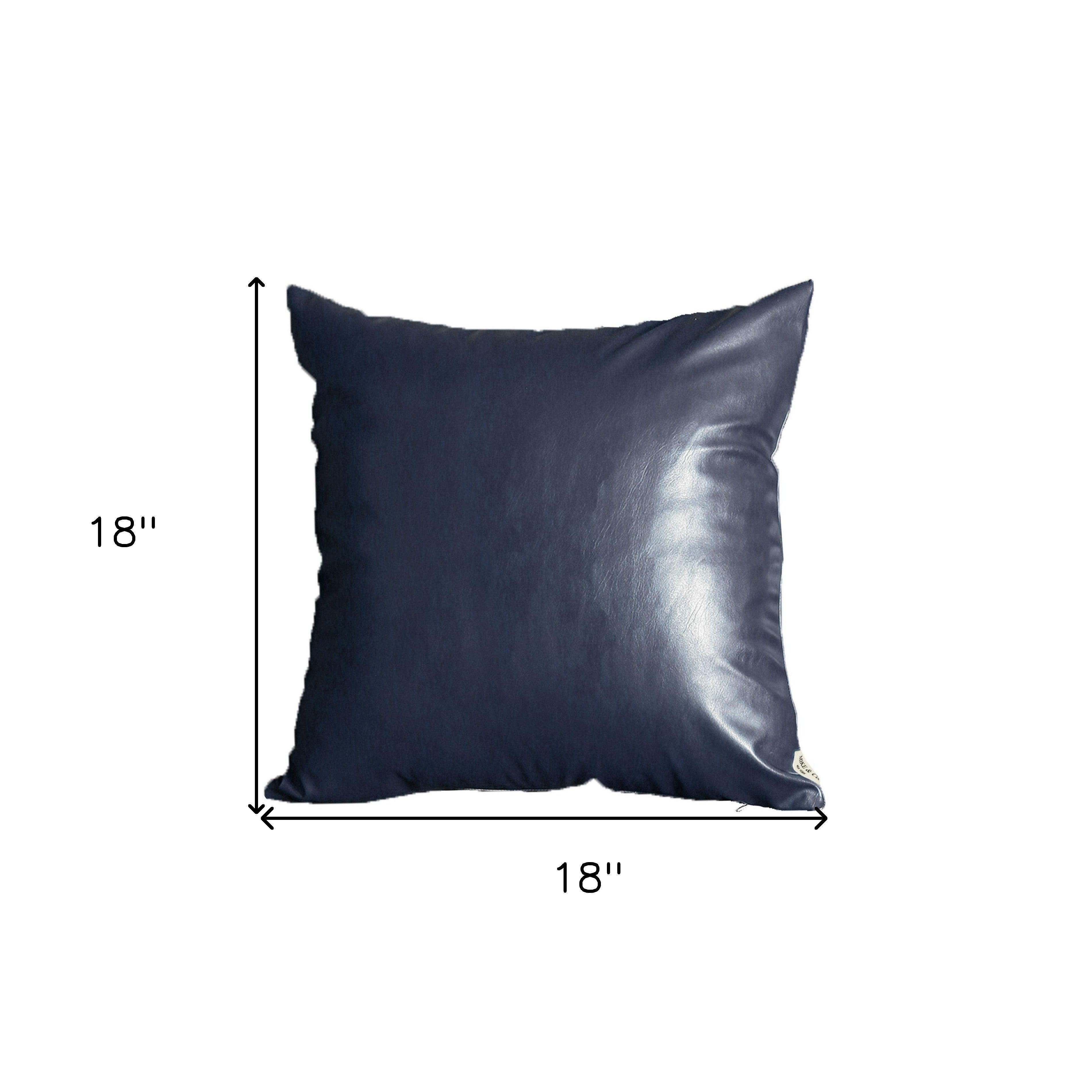 Set Of Four 18" X 18" Navy Blue Faux Leather Zippered Pillow Cover-Accent Throw Pillows-DECOROLALA