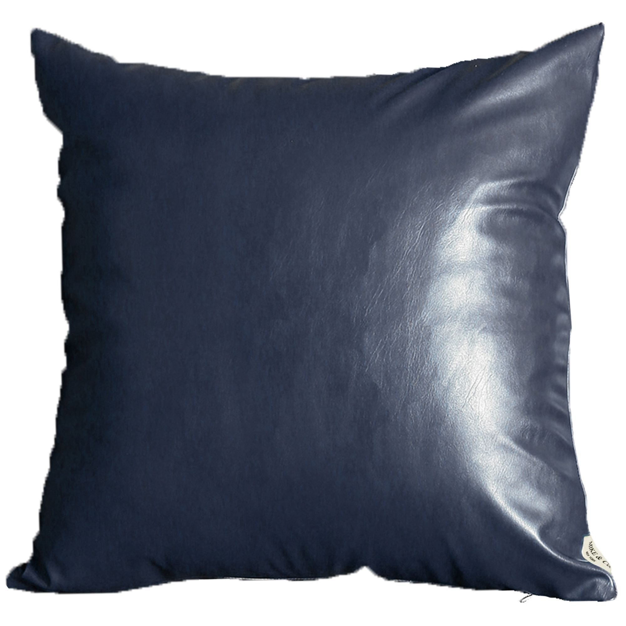 Set Of Four 18" X 18" Navy Blue Faux Leather Zippered Pillow Cover-Accent Throw Pillows-DECOROLALA