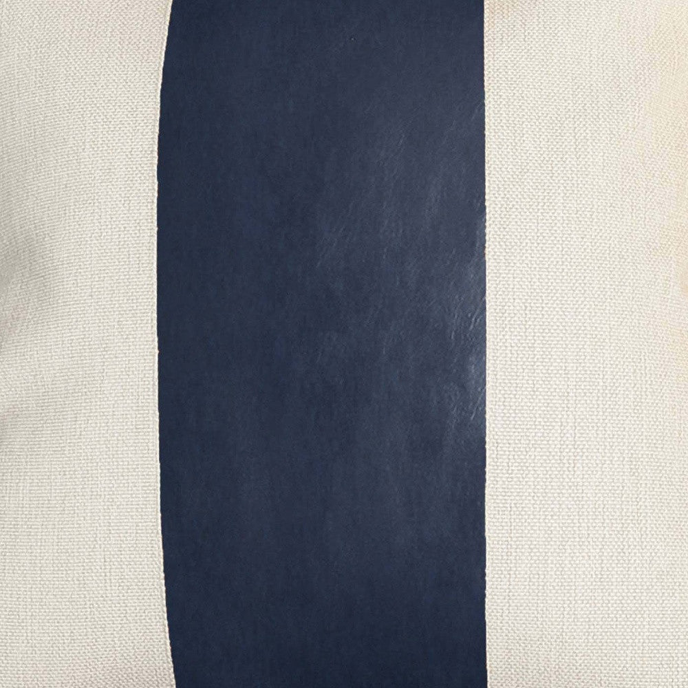 Set Of Four 18" X 18" Navy Blue and Ivory Faux Leather Zippered Pillow-Accent Throw Pillows-DECOROLALA