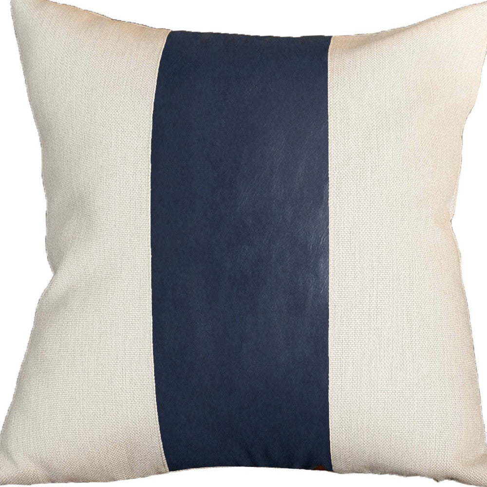 Set Of Four 18" X 18" Navy Blue and Ivory Faux Leather Zippered Pillow-Accent Throw Pillows-DECOROLALA