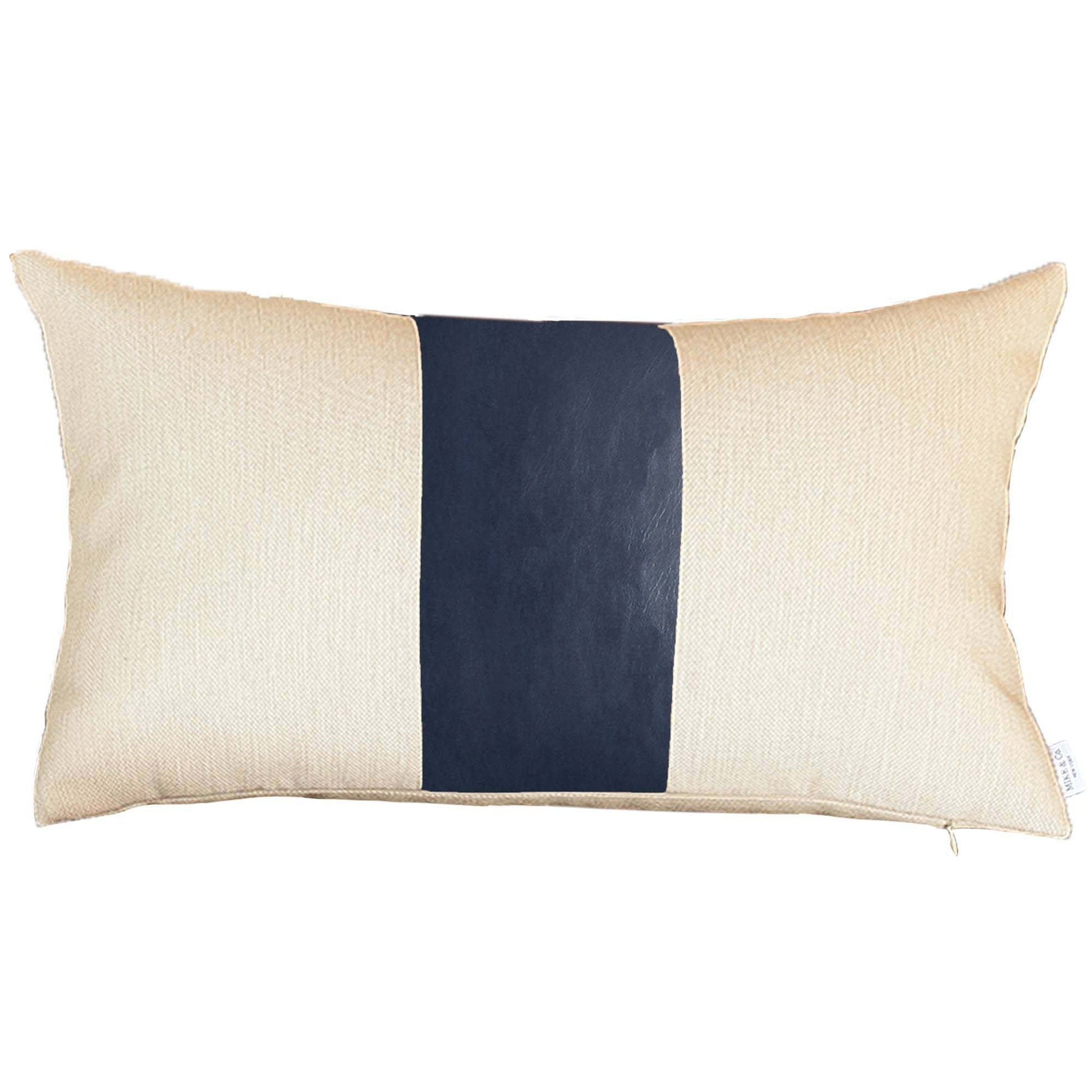 Set Of Four 18" X 18" Navy Blue and Ivory Faux Leather Zippered Pillow-Accent Throw Pillows-DECOROLALA