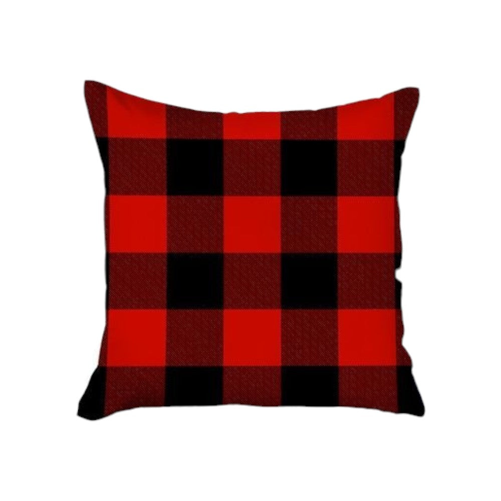 Set Of Four 18 X 18 Red And Black Plaid Zippered Polyester Christmas Throw Pillow-Accent Throw Pillows-DECOROLALA