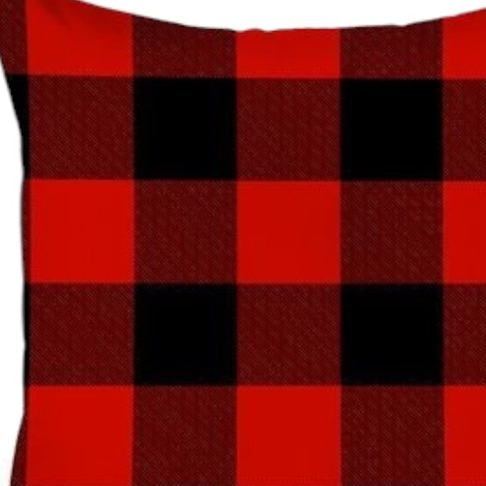 Set Of Four 18 X 18 Red And Black Plaid Zippered Polyester Christmas Throw Pillow-Accent Throw Pillows-DECOROLALA