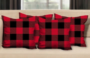 Set Of Four 18 X 18 Red And Black Plaid Zippered Polyester Christmas Throw Pillow-Accent Throw Pillows-DECOROLALA