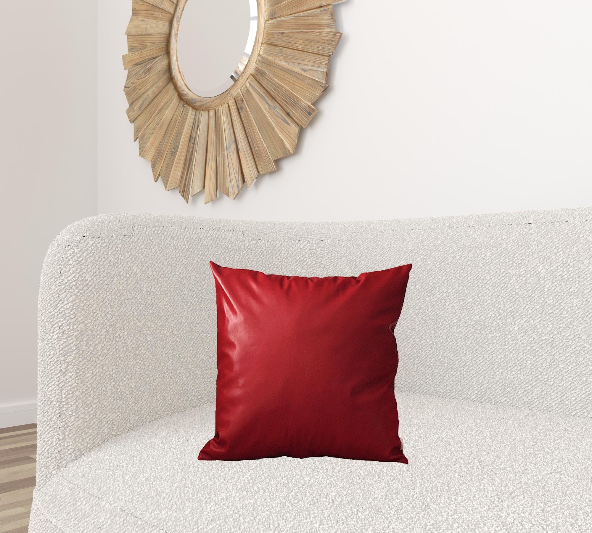 Set Of Four 18" X 18" Red Faux Leather Zippered Pillow Cover-Accent Throw Pillows-DECOROLALA