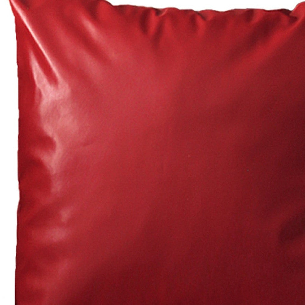 Set Of Four 18" X 18" Red Faux Leather Zippered Pillow Cover-Accent Throw Pillows-DECOROLALA