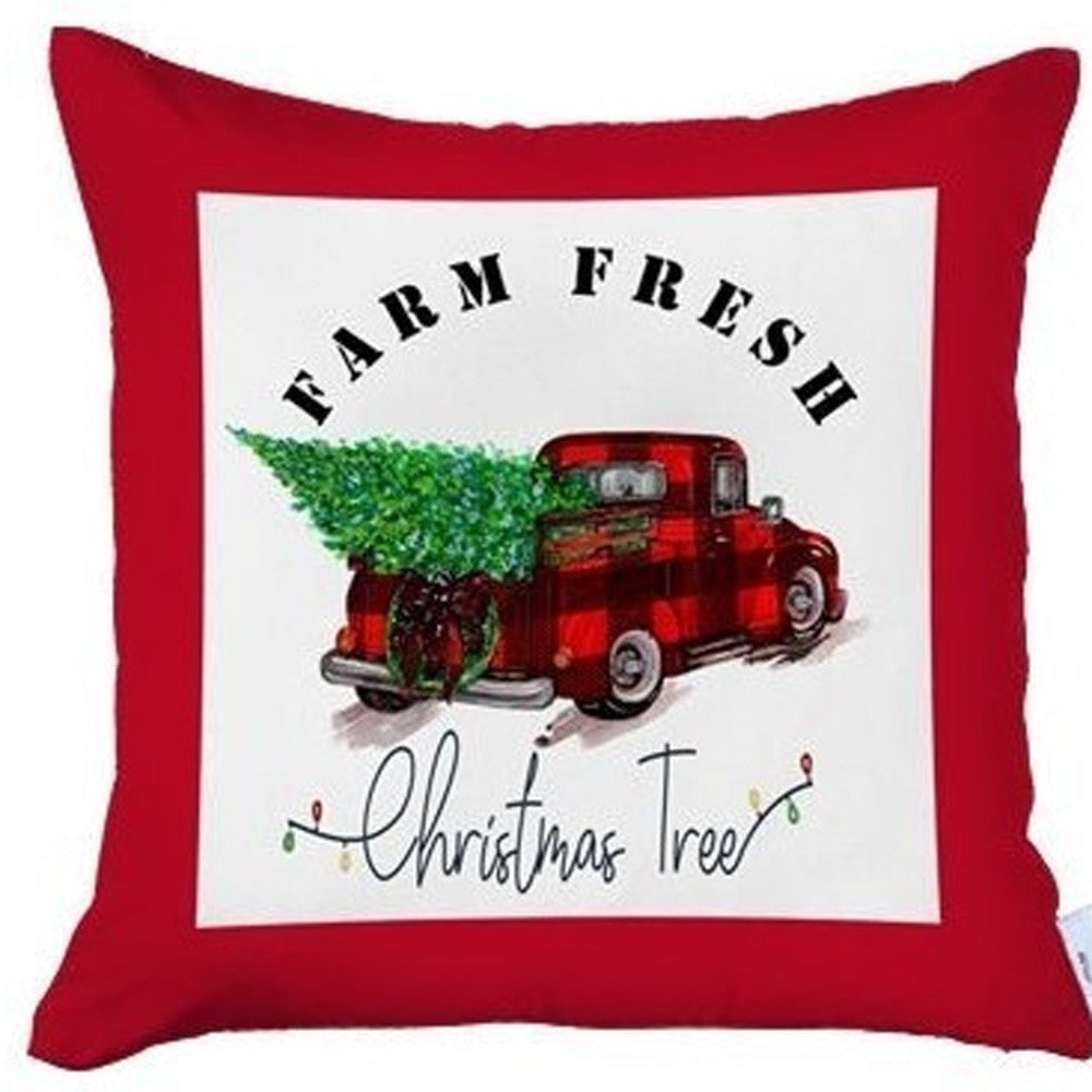Set Of Four 18 X 18 Red Plaid Zippered Polyester Christmas Tree Throw Pillow-Accent Throw Pillows-DECOROLALA