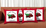 Set Of Four 18 X 18 Red Plaid Zippered Polyester Christmas Tree Throw Pillow-Accent Throw Pillows-DECOROLALA