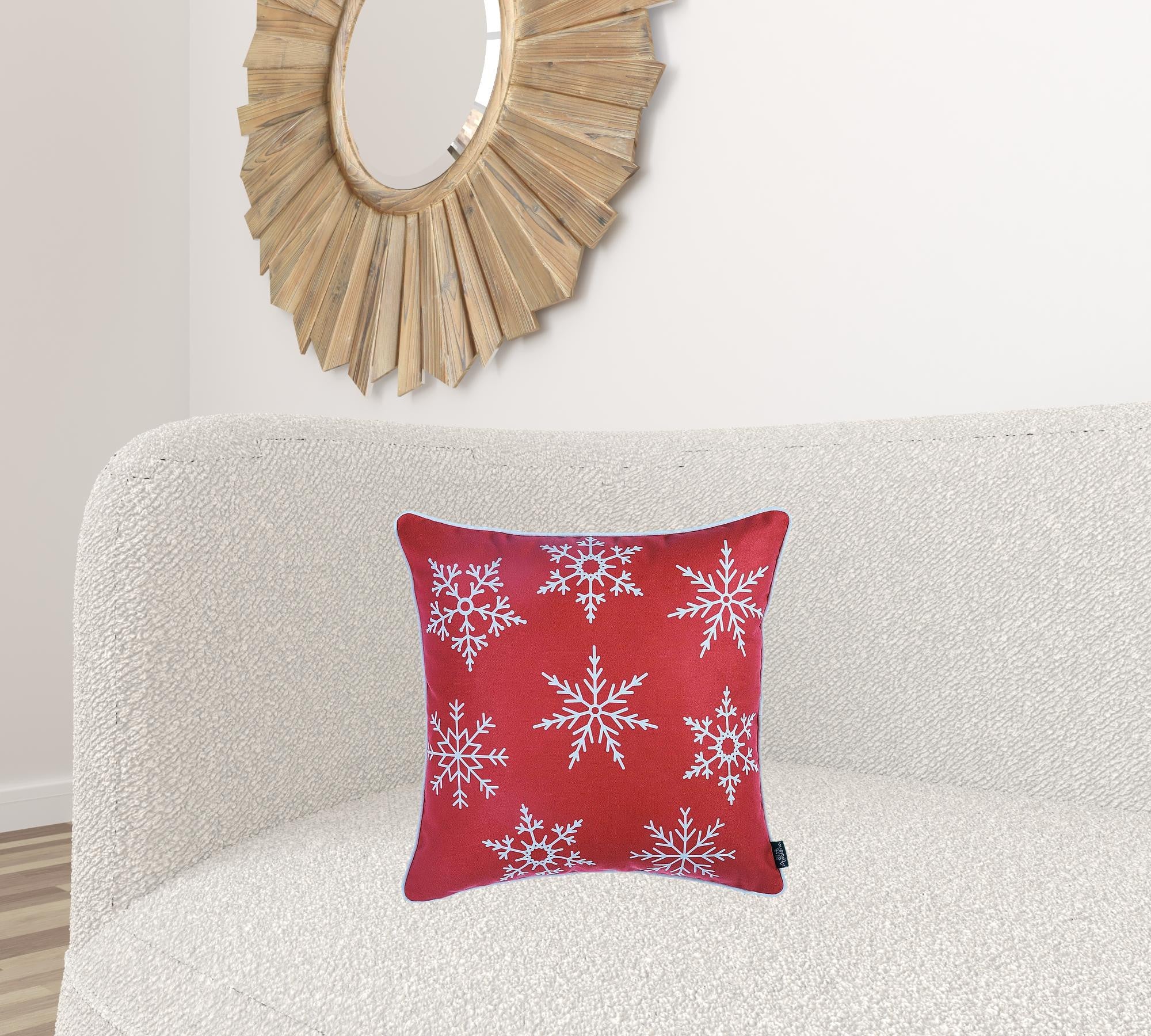 Set Of Four 18" X 18" Red Zippered Polyester Christmas Snowflakes Throw Pillow-Accent Throw Pillows-DECOROLALA