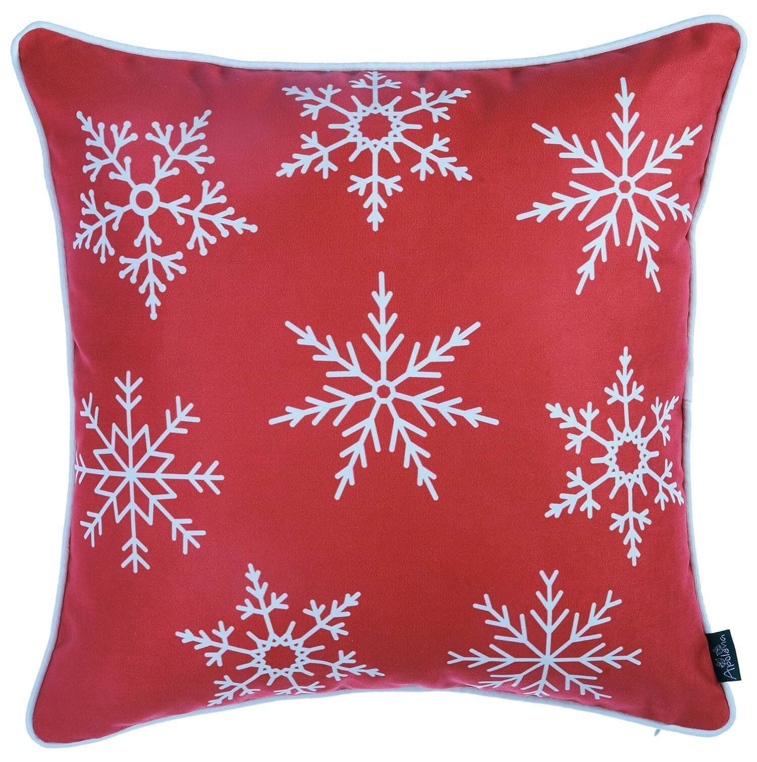 Set Of Four 18" X 18" Red Zippered Polyester Christmas Snowflakes Throw Pillow-Accent Throw Pillows-DECOROLALA