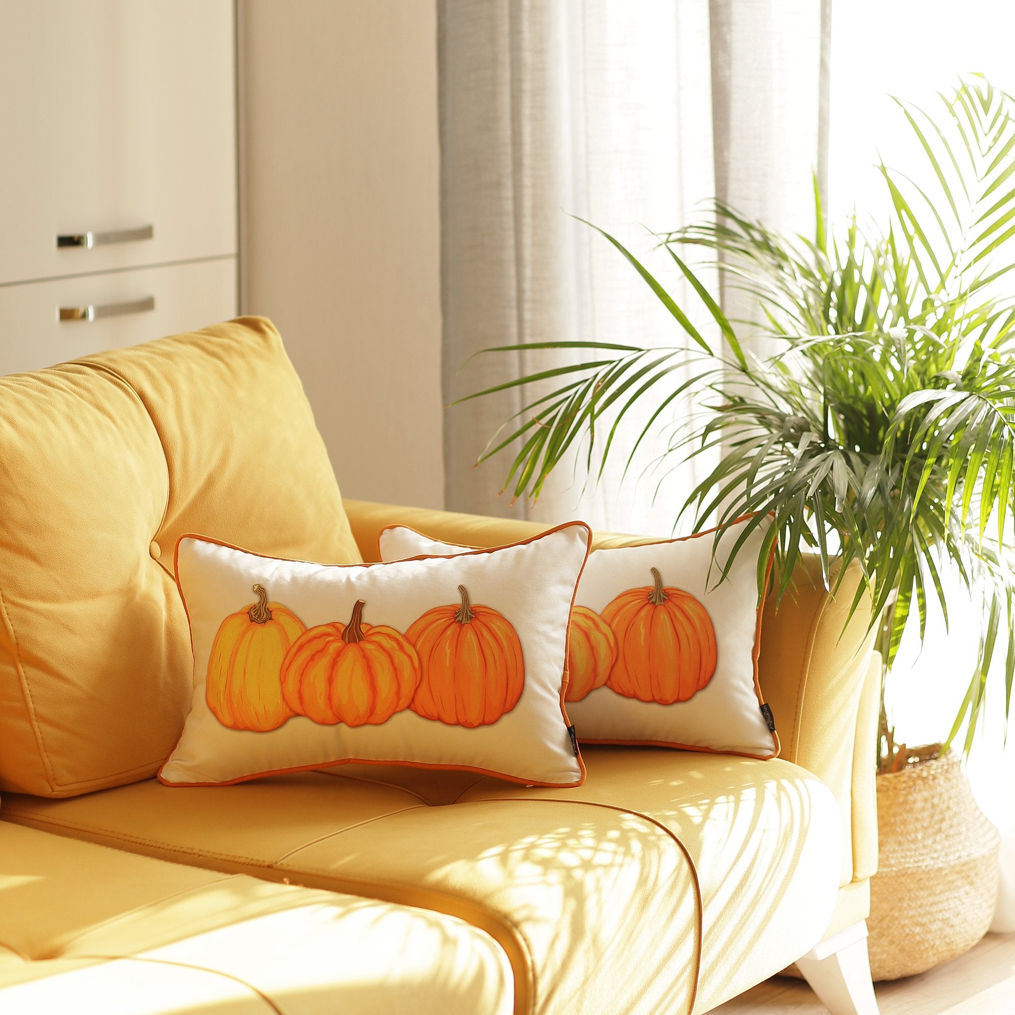 Set Of Four 20" Orange Pumpkin Trio Lumbar Throw Pillow Covers-Accent Throw Pillows-DECOROLALA