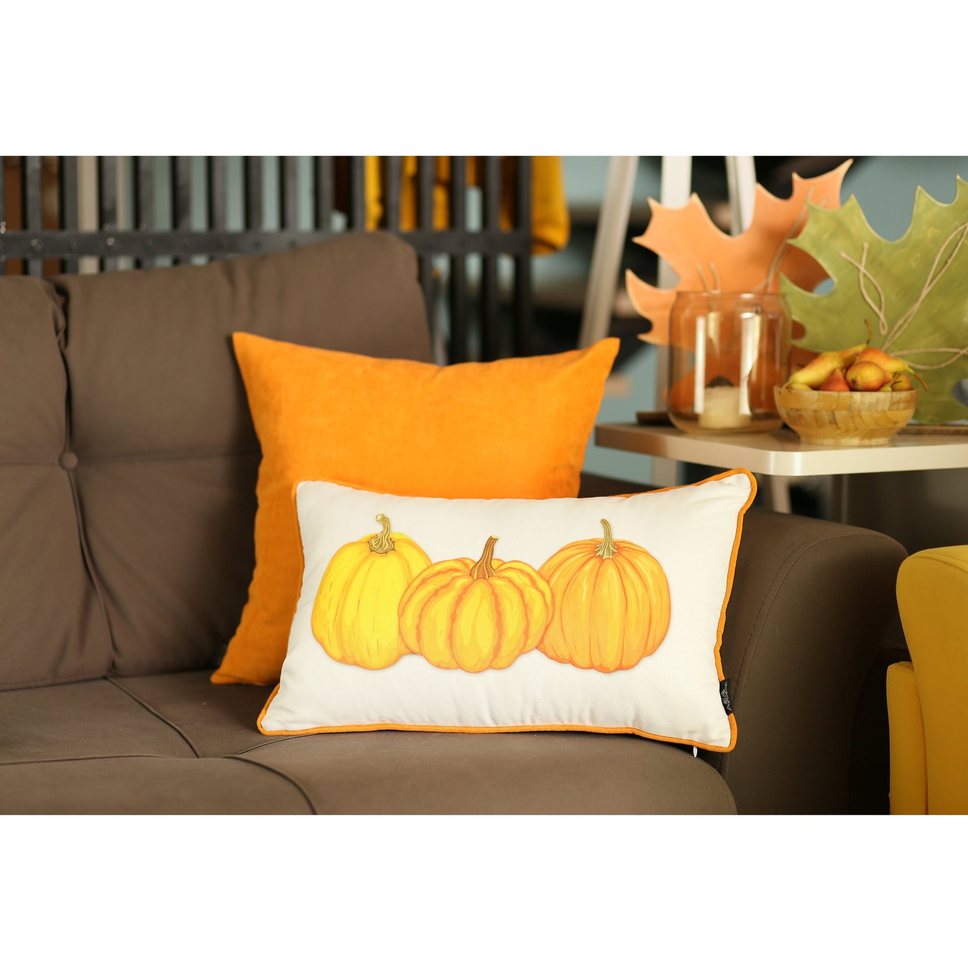 Set Of Four 20" Orange Pumpkin Trio Lumbar Throw Pillow Covers-Accent Throw Pillows-DECOROLALA