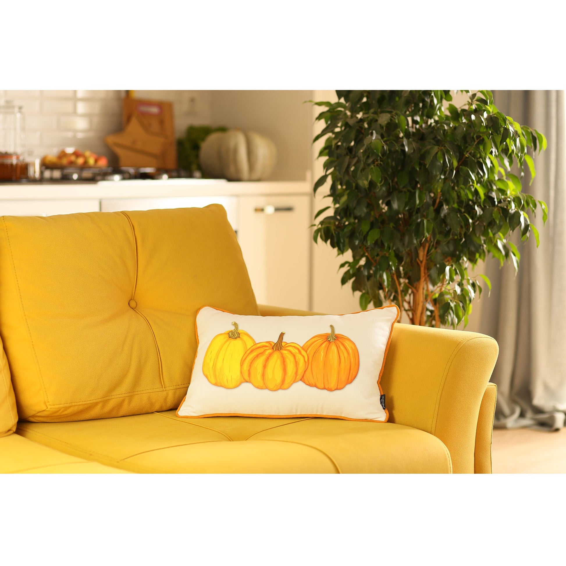 Set Of Four 20" Orange Pumpkin Trio Lumbar Throw Pillow Covers-Accent Throw Pillows-DECOROLALA