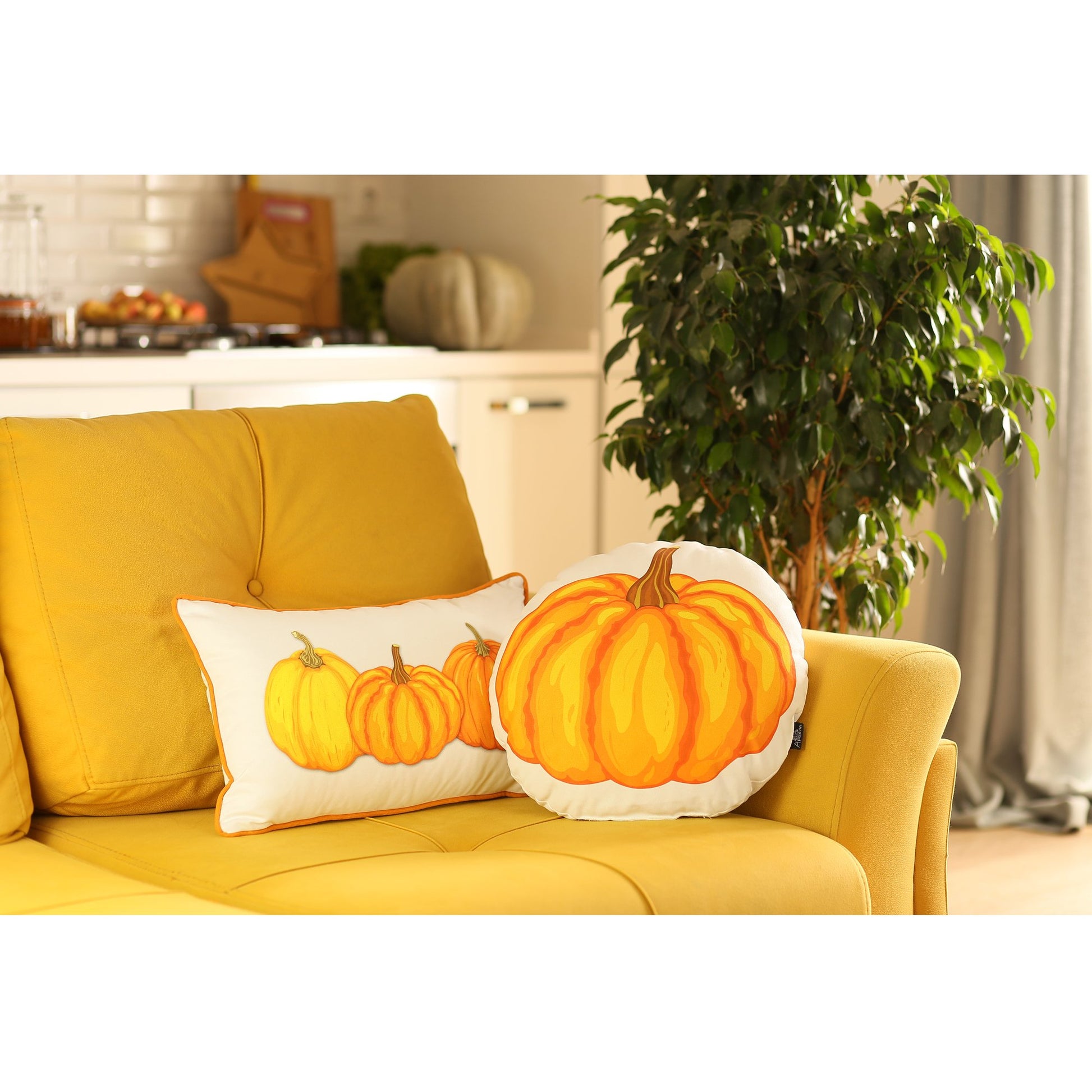 Set Of Four 20" Orange Pumpkin Trio Lumbar Throw Pillow Covers-Accent Throw Pillows-DECOROLALA