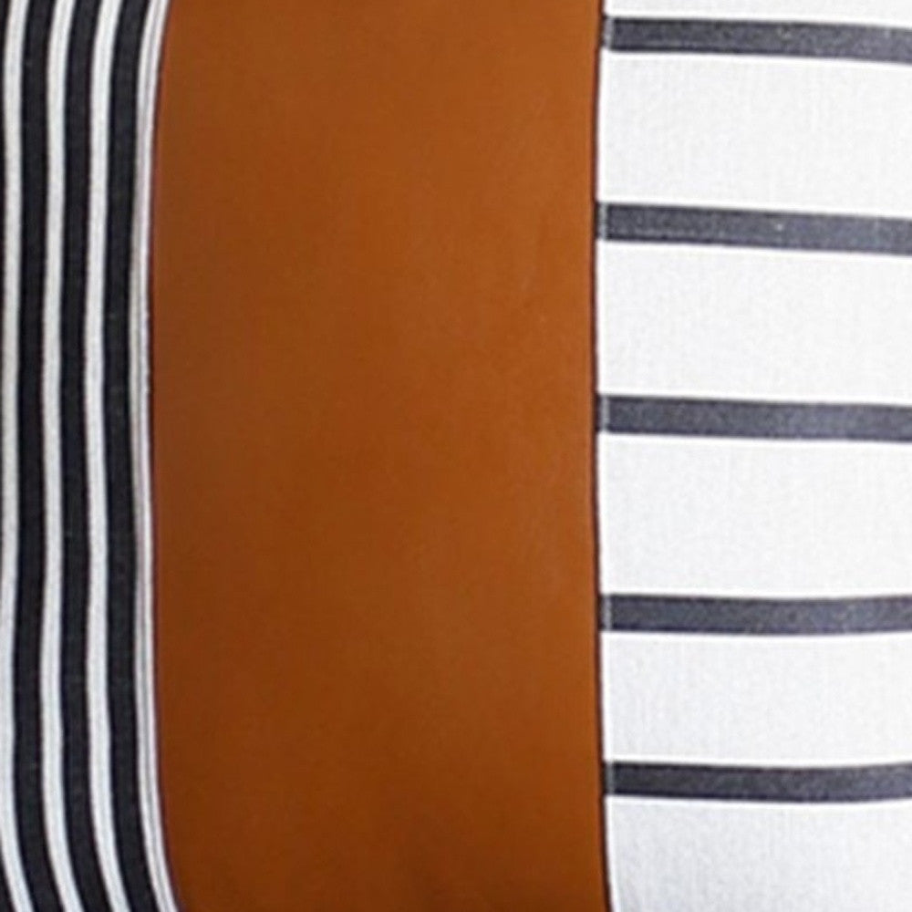 Set Of Four 20" X 20" Brown Faux Leather Striped Zippered Pillow-Accent Throw Pillows-DECOROLALA