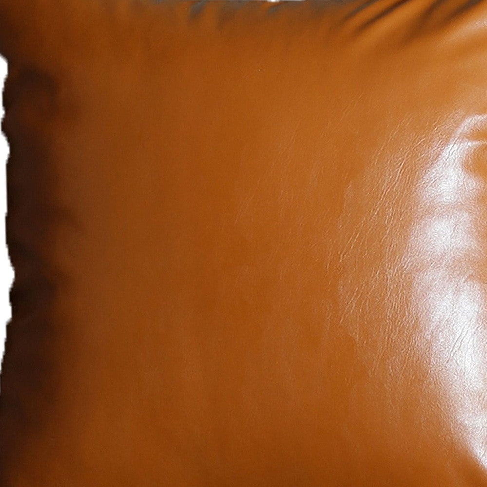 Set Of Four 20" X 20" Brown Faux Leather Zippered Pillow-Accent Throw Pillows-DECOROLALA