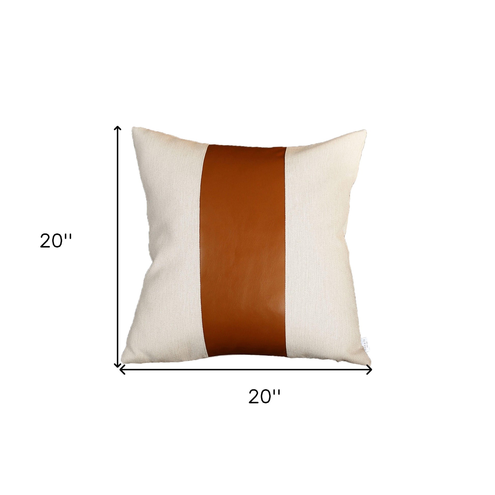 Set Of Four 20" X 20" Brown and Ivory Faux Leather Zippered Pillow Cover-Accent Throw Pillows-DECOROLALA