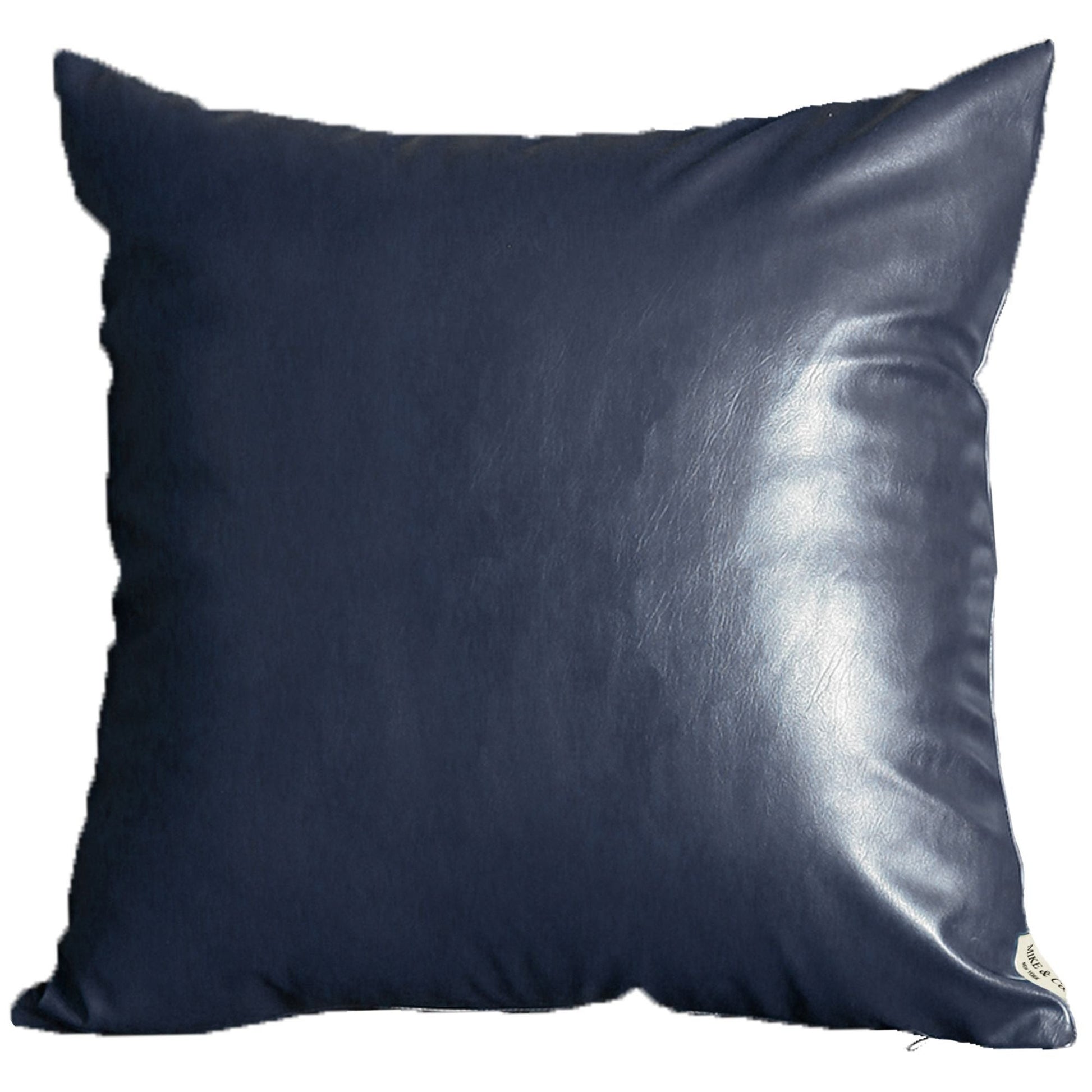 Set Of Four 20" X 20" Navy Blue Faux Leather Zippered Pillow-Accent Throw Pillows-DECOROLALA