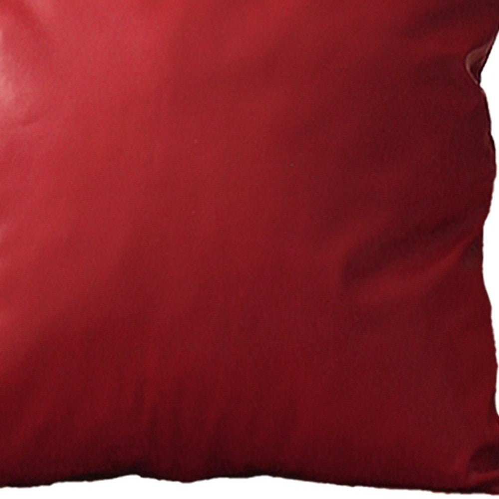 Set Of Four 20" X 20" Red Faux Leather Zippered Pillow-Accent Throw Pillows-DECOROLALA