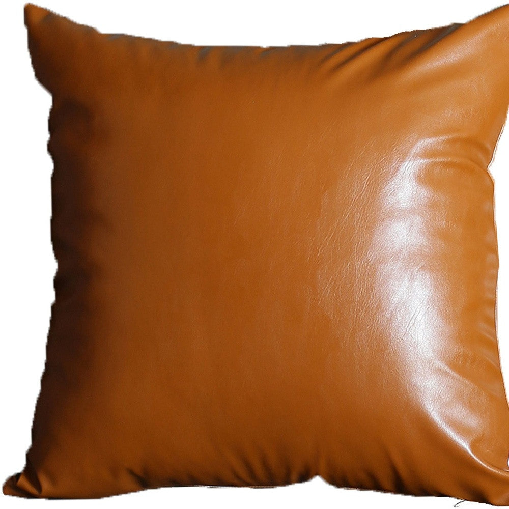 Set Of Four 24" X 24" Brown Faux Leather Zippered Pillow Cover-Accent Throw Pillows-DECOROLALA