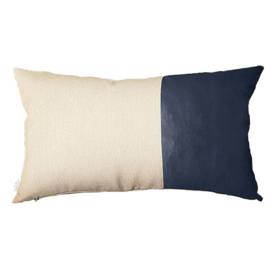 Set Of Four Navy Blue Solid Color Zippered Handmade Faux Leather Throw Pillow-Accent Throw Pillows-DECOROLALA