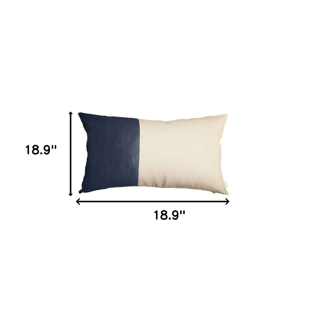 Set Of Four Navy Blue Solid Color Zippered Handmade Faux Leather Throw Pillow-Accent Throw Pillows-DECOROLALA