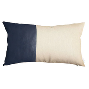 Set Of Four Navy Blue Solid Color Zippered Handmade Faux Leather Throw Pillow-Accent Throw Pillows-DECOROLALA