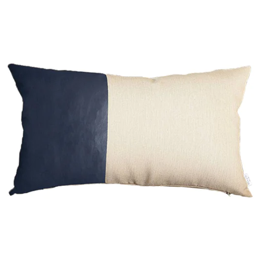 Set Of Four Navy Blue Solid Color Zippered Handmade Faux Leather Throw Pillow-Accent Throw Pillows-DECOROLALA