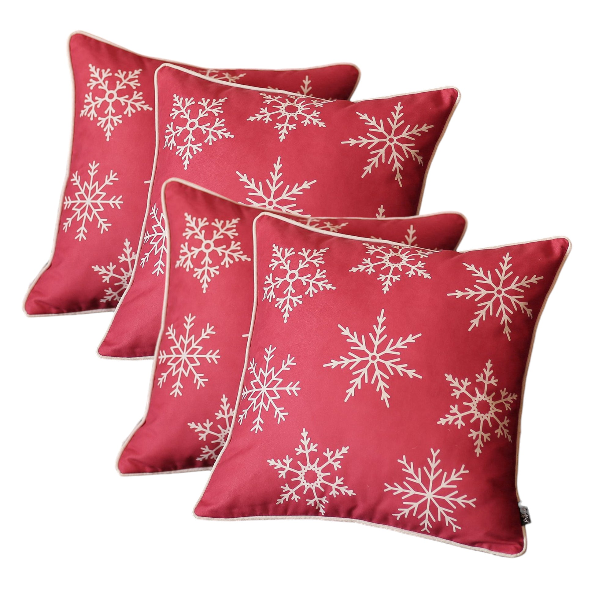 Set Of Four Red 18" Christmas Snowflakes Throw Pillow Covers-Accent Throw Pillows-DECOROLALA