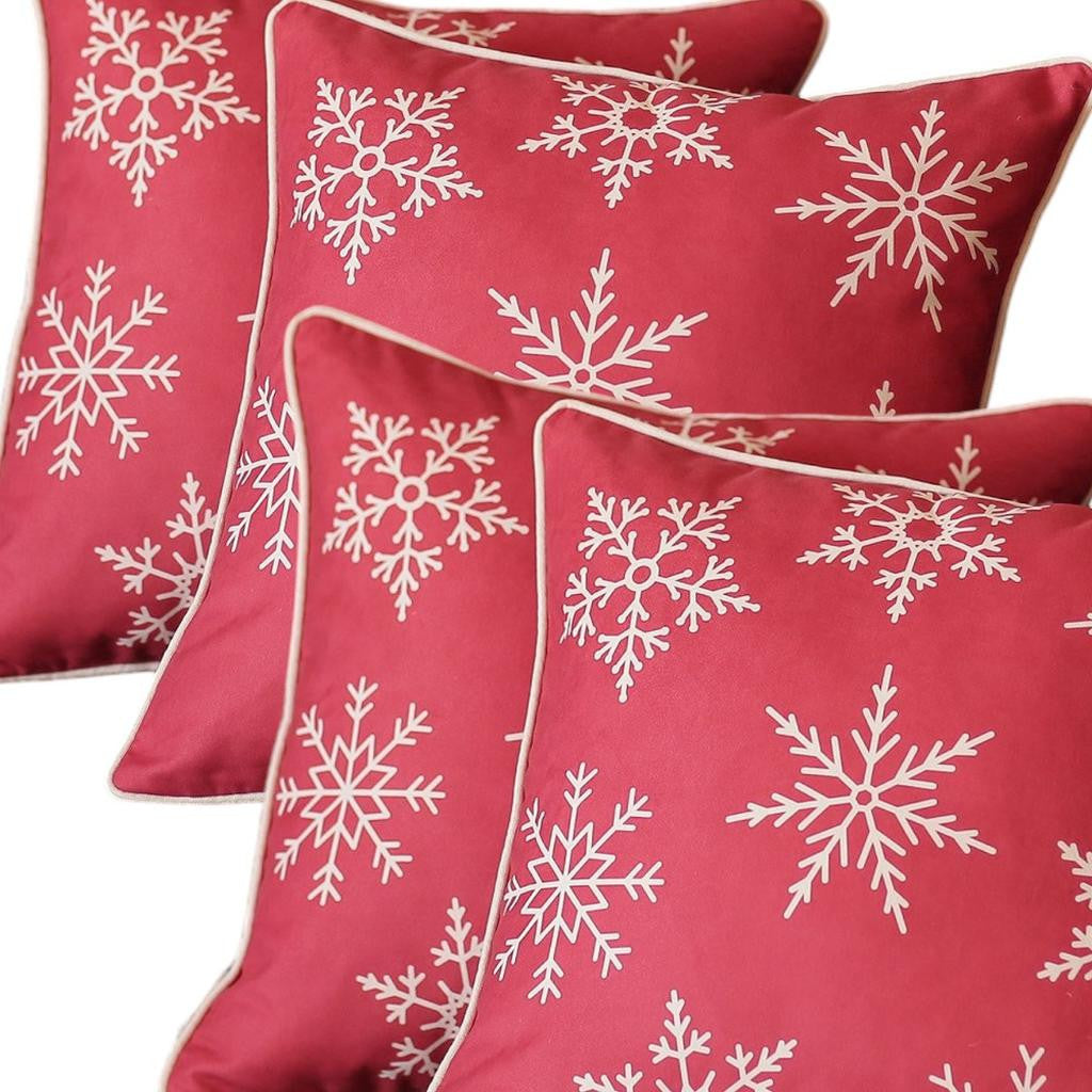 Set Of Four Red 18" Christmas Snowflakes Throw Pillow Covers-Accent Throw Pillows-DECOROLALA