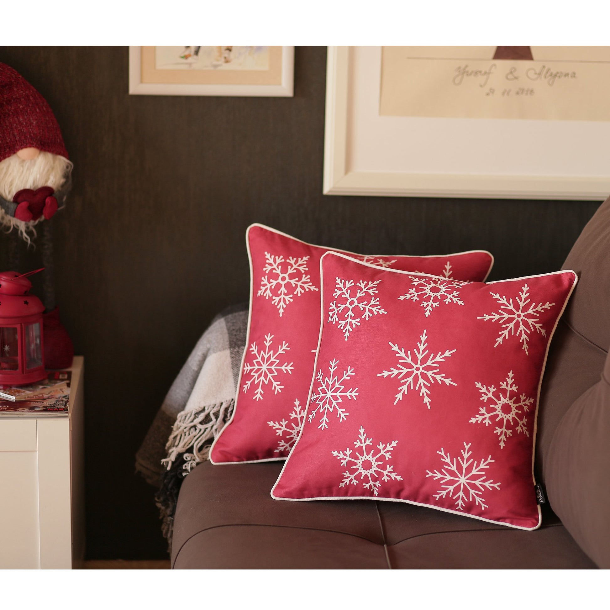 Set Of Four Red 18" Christmas Snowflakes Throw Pillow Covers-Accent Throw Pillows-DECOROLALA