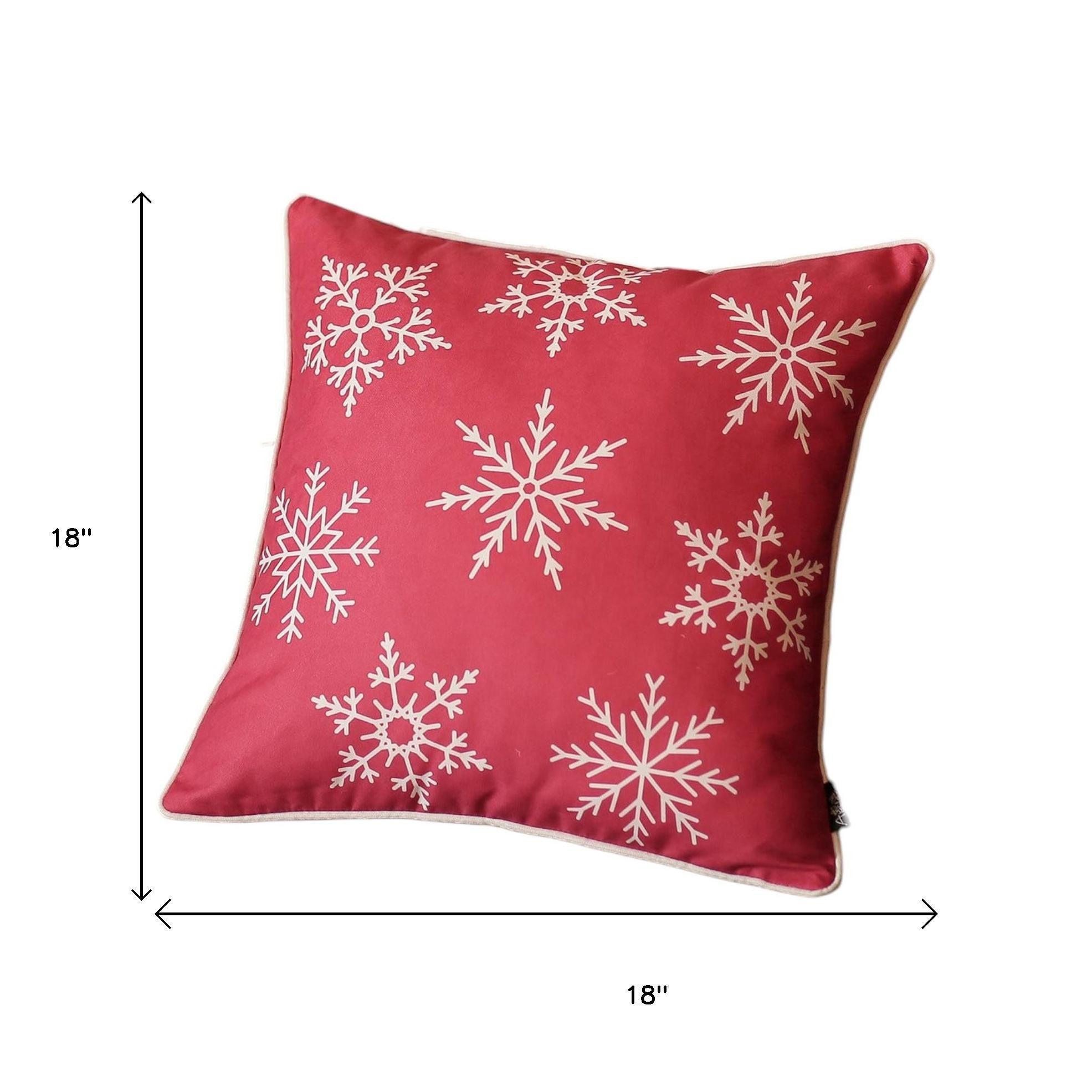 Set Of Four Red 18" Christmas Snowflakes Throw Pillow Covers-Accent Throw Pillows-DECOROLALA