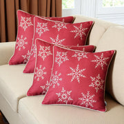Set Of Four Red 18" Christmas Snowflakes Throw Pillow Covers-Accent Throw Pillows-DECOROLALA