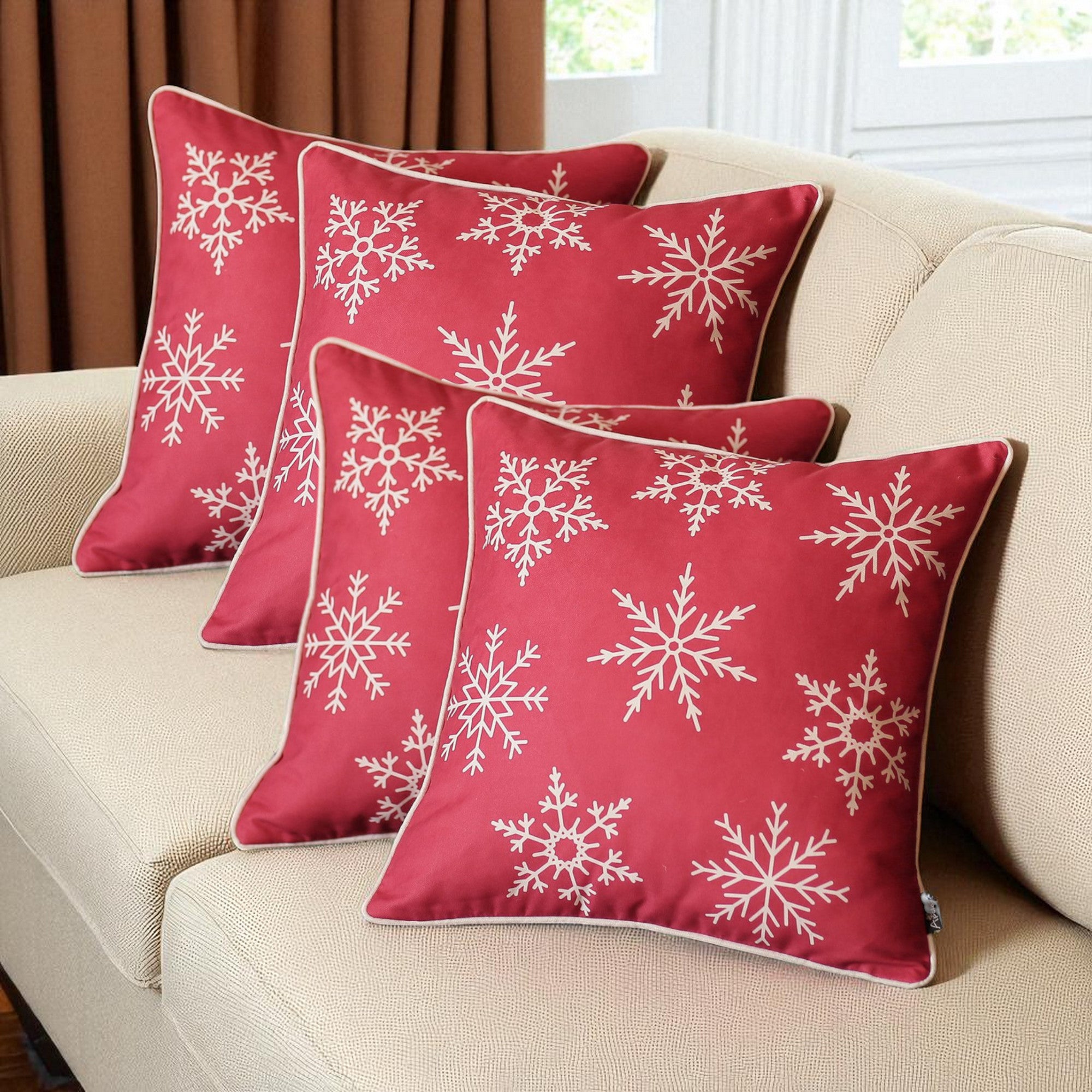Set Of Four Red 18" Christmas Snowflakes Throw Pillow Covers-Accent Throw Pillows-DECOROLALA