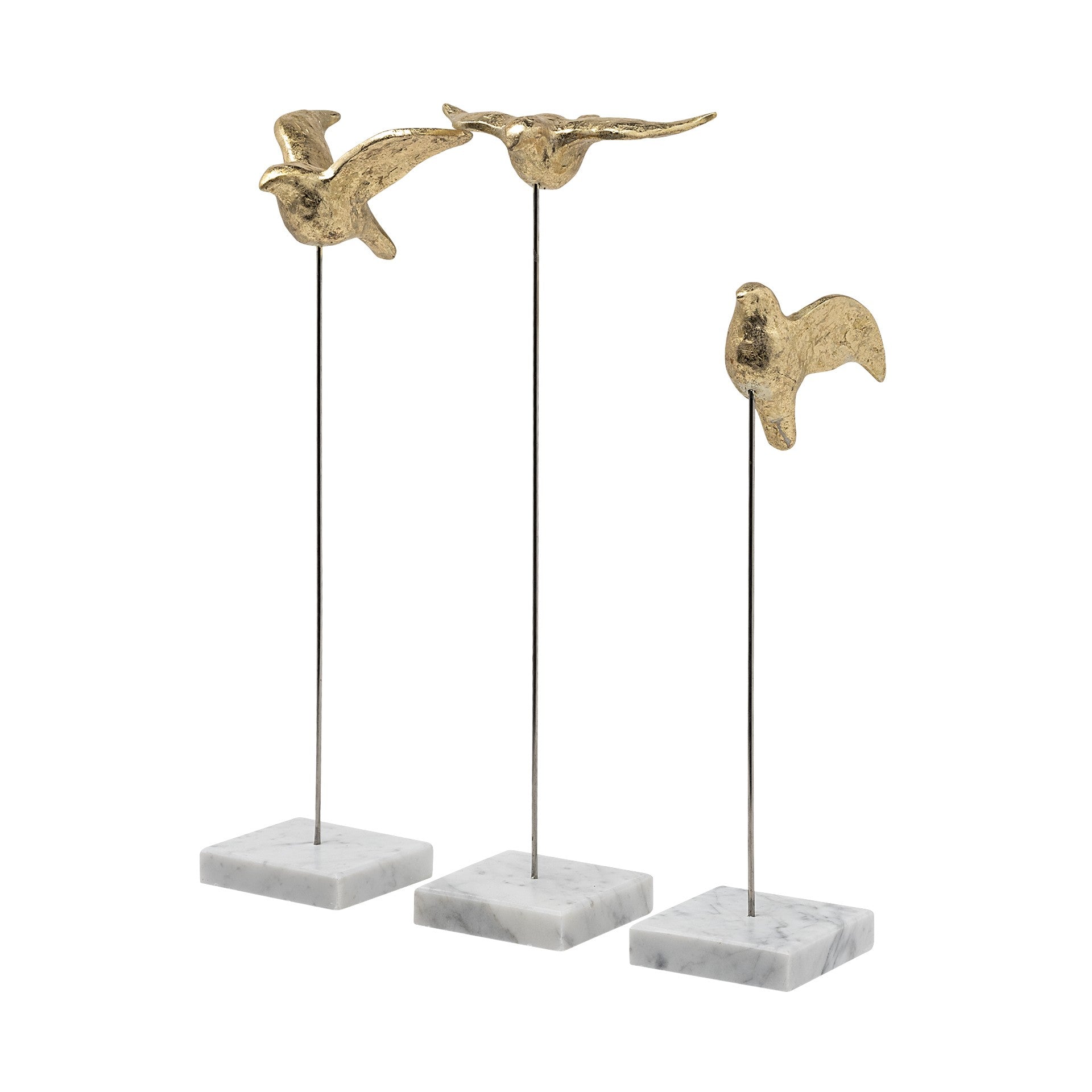 Set Of Three Gold Bird Sculptures-Sculptures-DECOROLALA