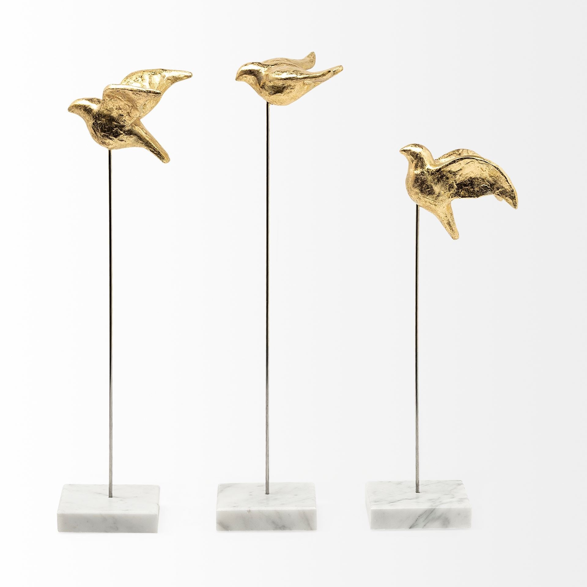 Set Of Three Gold Bird Sculptures-Sculptures-DECOROLALA