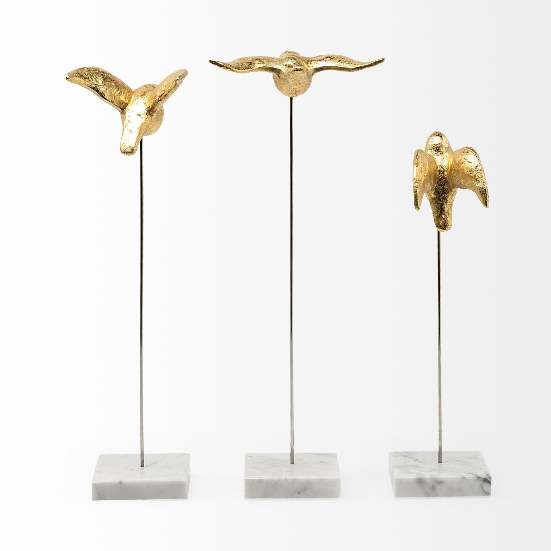 Set Of Three Gold Bird Sculptures-Sculptures-DECOROLALA
