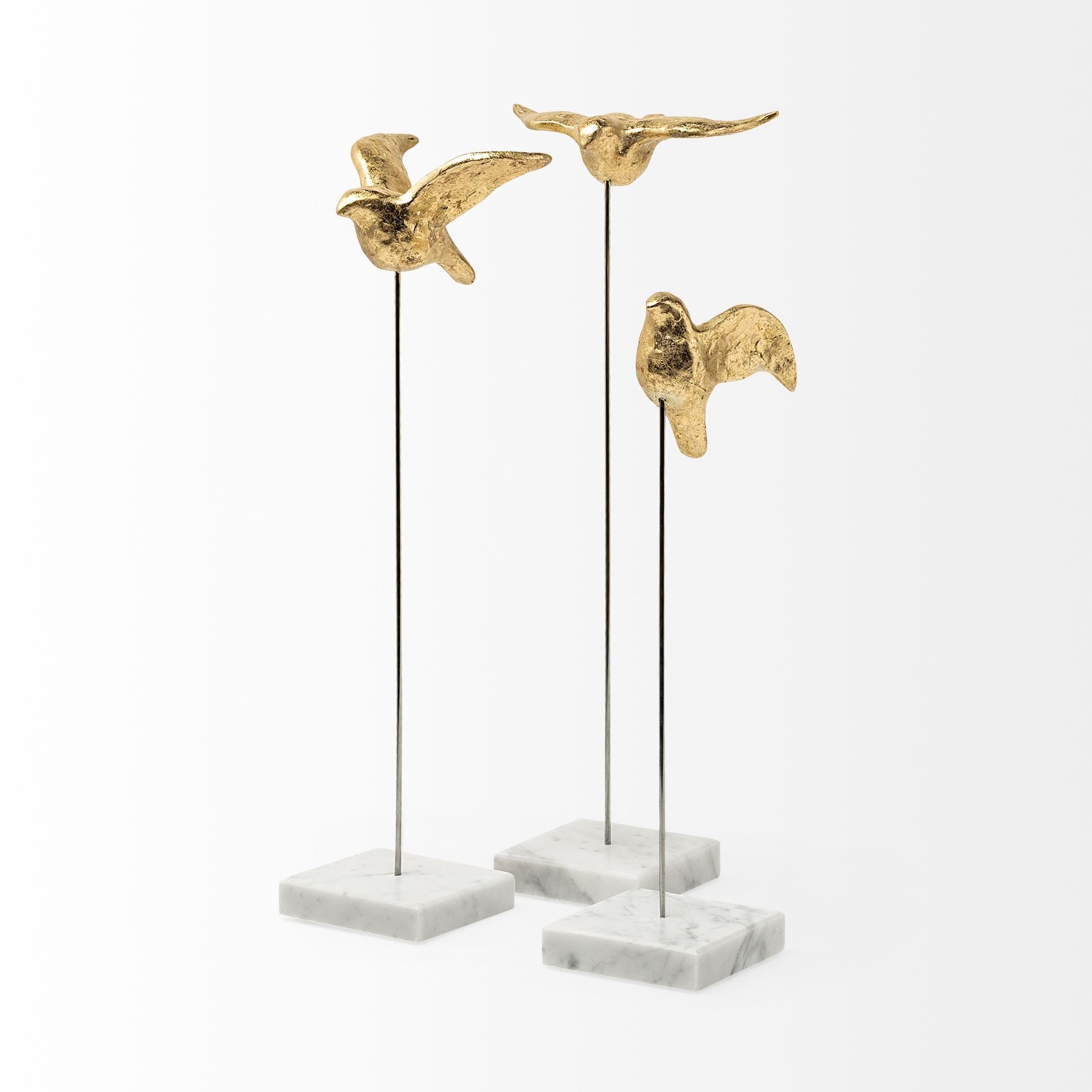 Set Of Three Gold Bird Sculptures-Sculptures-DECOROLALA