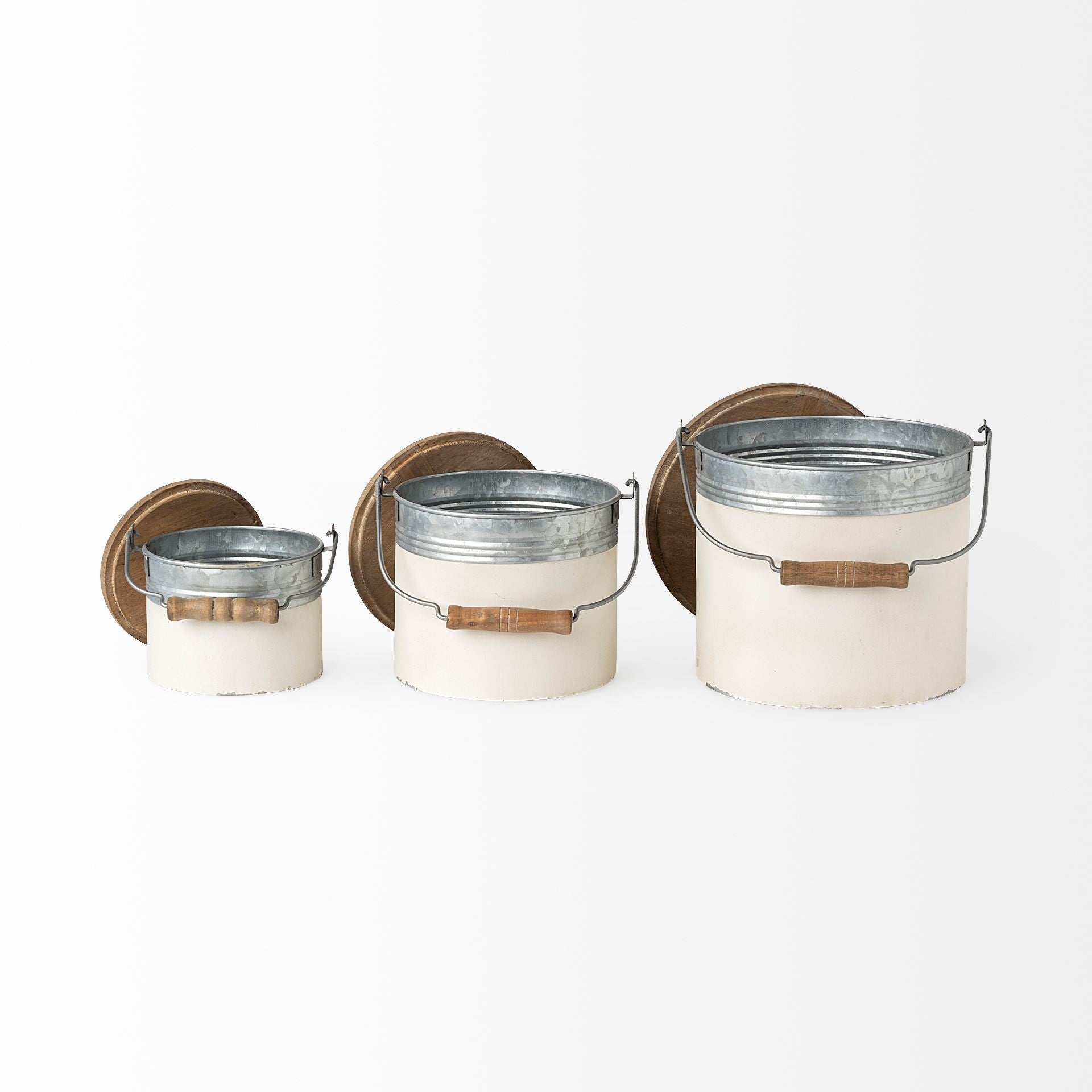 Set Of Three Rustic White Metal Storage Cans-Organizers-DECOROLALA