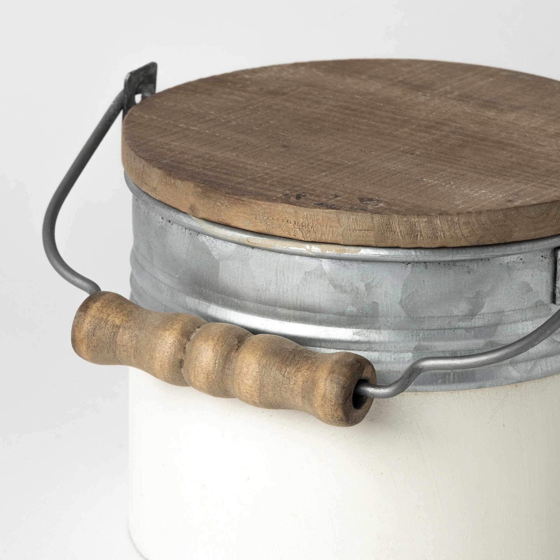 Set Of Three Rustic White Metal Storage Cans-Organizers-DECOROLALA