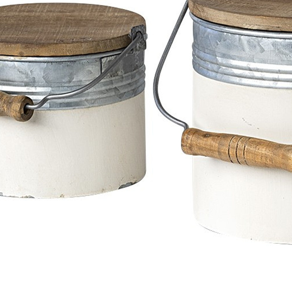 Set Of Three Rustic White Metal Storage Cans-Organizers-DECOROLALA
