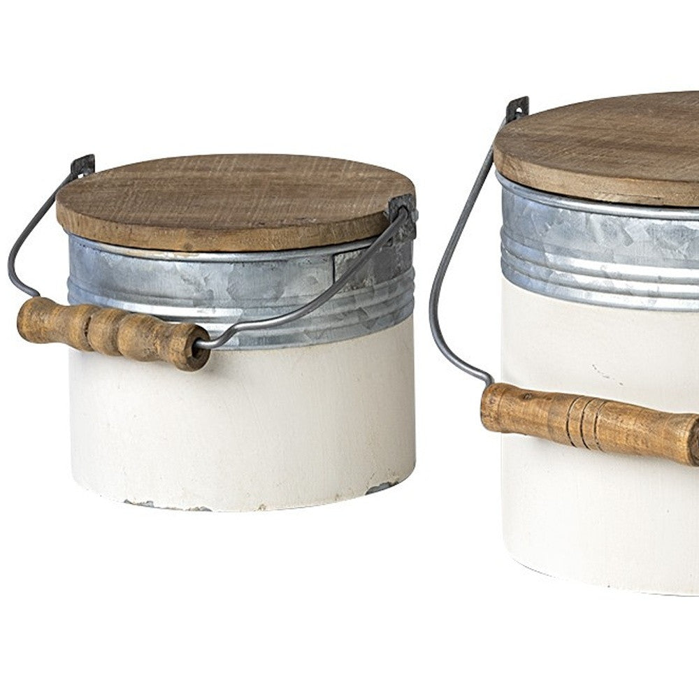 Set Of Three Rustic White Metal Storage Cans-Organizers-DECOROLALA