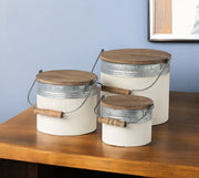 Set Of Three Rustic White Metal Storage Cans-Organizers-DECOROLALA