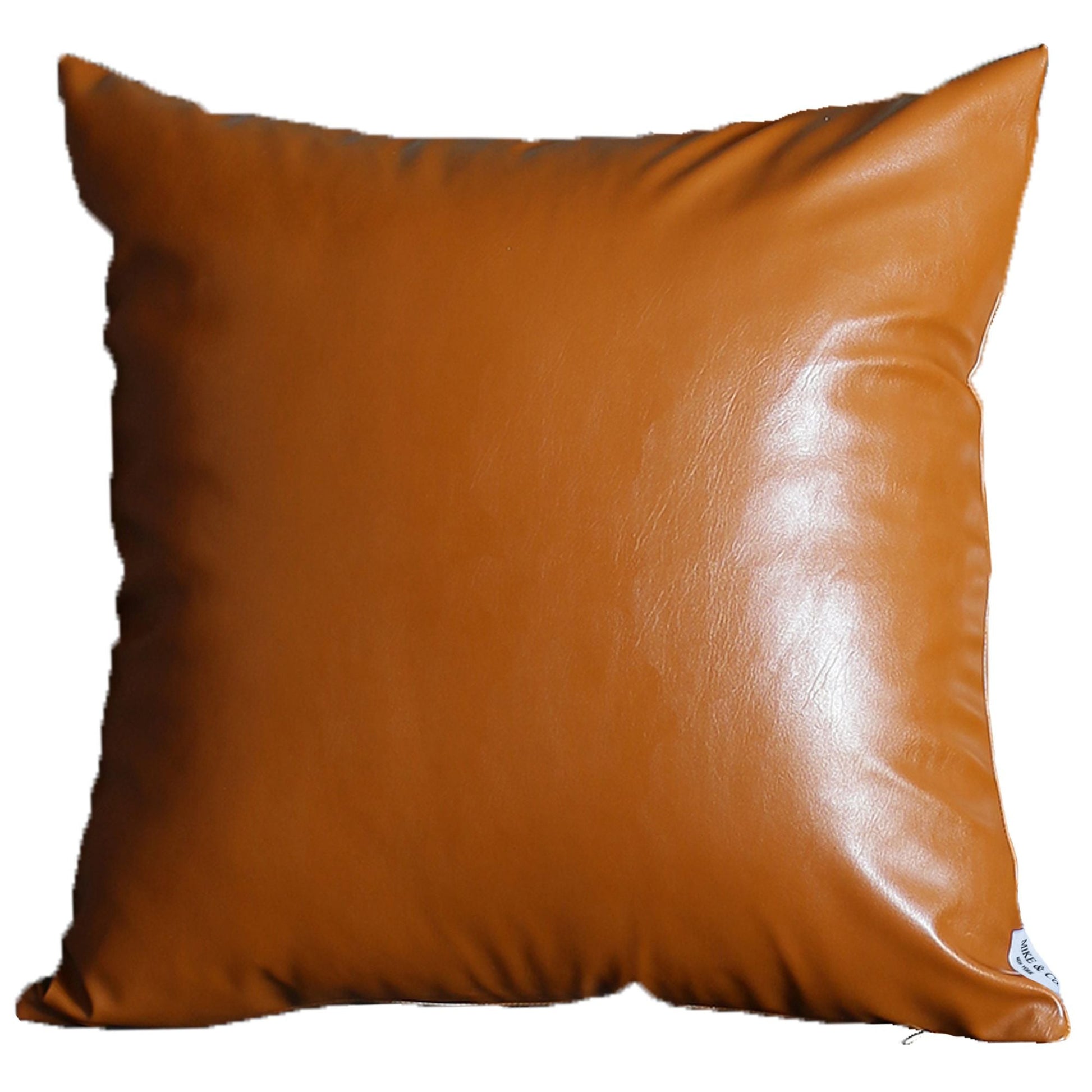 Set Of Two 17" X 17" Brown Faux Leather Zippered Pillow-Accent Throw Pillows-DECOROLALA
