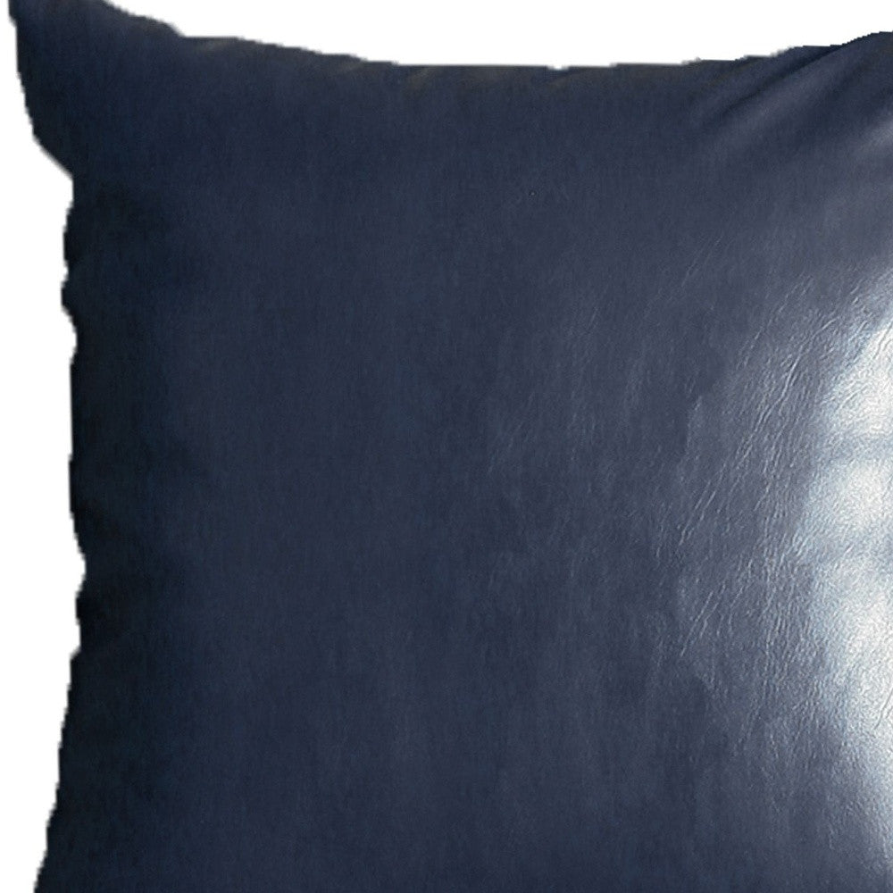 Set Of Two 17" X 17" Navy Blue Faux Leather Zippered Pillow-Accent Throw Pillows-DECOROLALA
