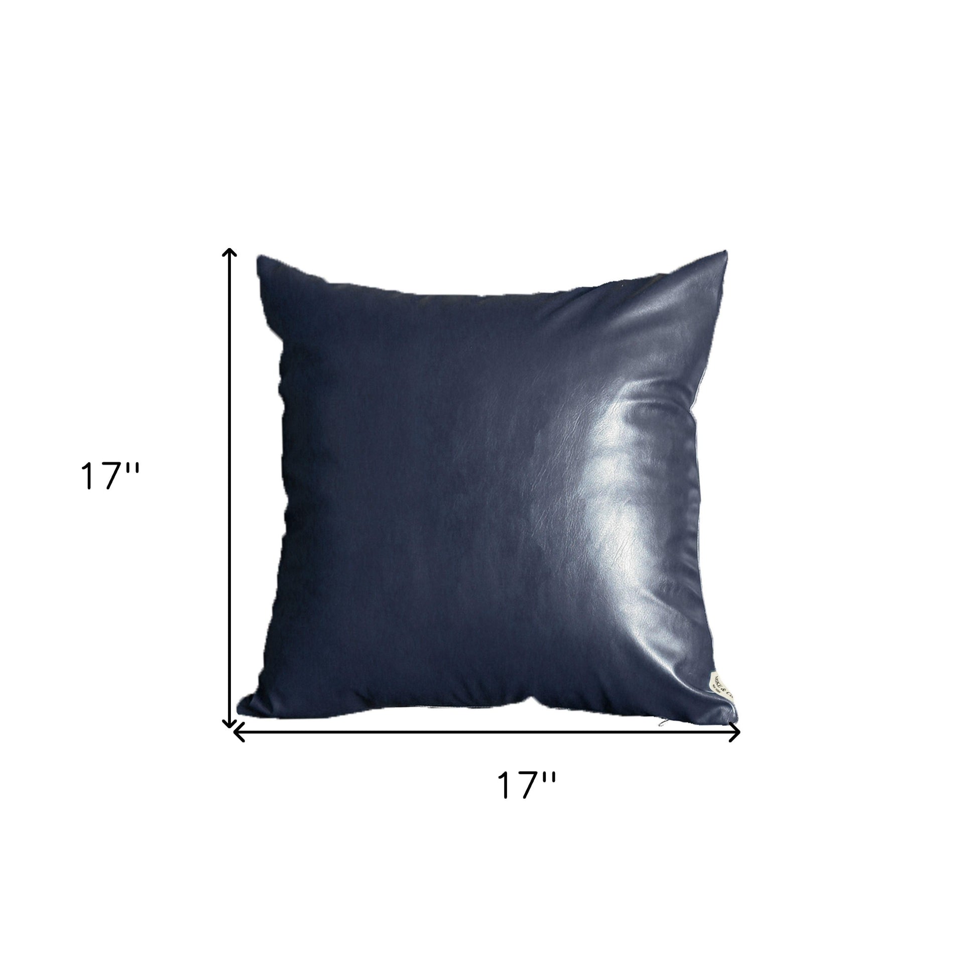 Set Of Two 17" X 17" Navy Blue Faux Leather Zippered Pillow-Accent Throw Pillows-DECOROLALA